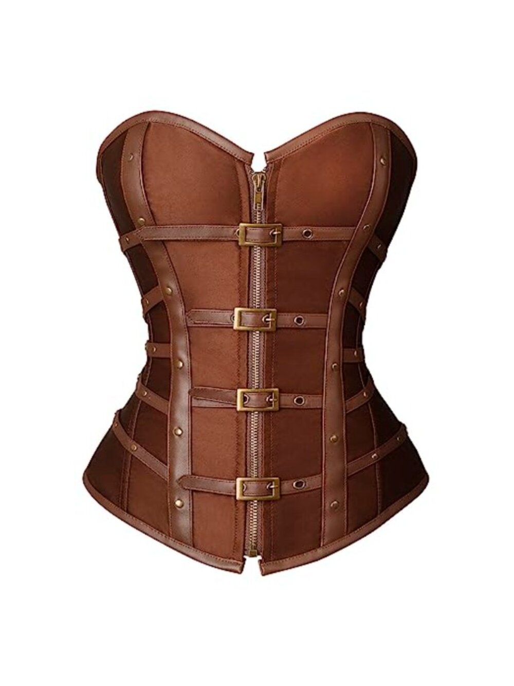 Satin Boned Overbust Corset with Buckles Steampunk Zipper